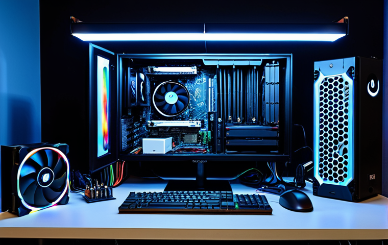 The Modder's Dream**
A well-lit, organized workspace showcasing a custom PC build in progress. A partially assembled computer case with vibrant RGB lighting is the focus. Around it are various PC components: a high-end graphics card (GeForce RTX or Radeon RX), liquid cooling system parts, neatly arranged cables, and modding tools (screwdrivers, pliers, cable ties). The overall aesthetic is clean, modern, and slightly "gamer" oriented. Safe for work, appropriate content, fully clothed (no people depicted), professional, showcasing the beauty of PC hardware. Perfect anatomy of the computer components, correct proportions, natural arrangement. High-quality render, photorealistic.
**