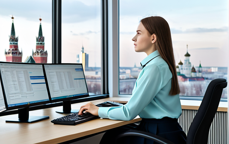 **
"A professional female programmer, fully clothed in a modern, modest office attire (blouse, skirt, or trousers), sitting at a desk with multiple monitors, coding. Moscow city skyline visible through the window. Perfect anatomy, correct proportions, well-formed hands, proper finger count, natural pose. Professional, safe for work, appropriate content, family-friendly. High quality, detailed, realistic lighting."
**
