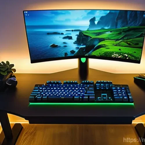 Home 1 게이밍 노트북과 데스크톱 비교 - **Prompt 1: "A serene and meticulously organized high-end gaming desktop setup in a modern, well-lit...